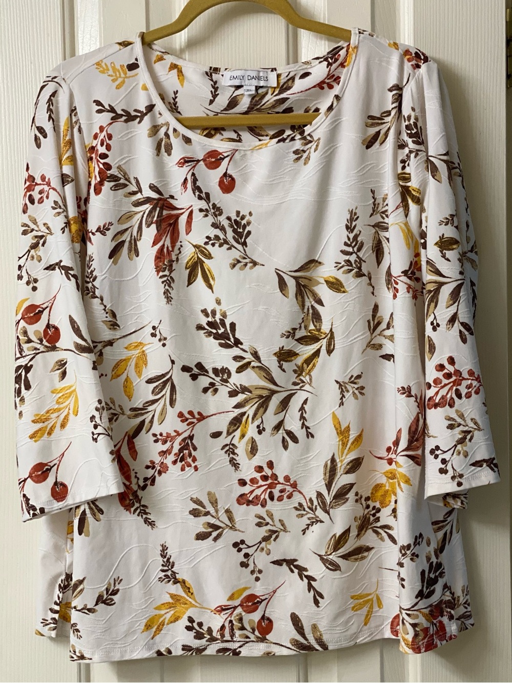 Emily Daniels Floral Leaf Print 3/4 Sleeve Scoop Neck Top Size XL